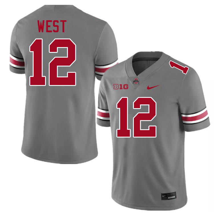 Ohio State Buckeyes Bryce West Men's's #12 Authentic Grey College Football Jersey 2404IHZL4